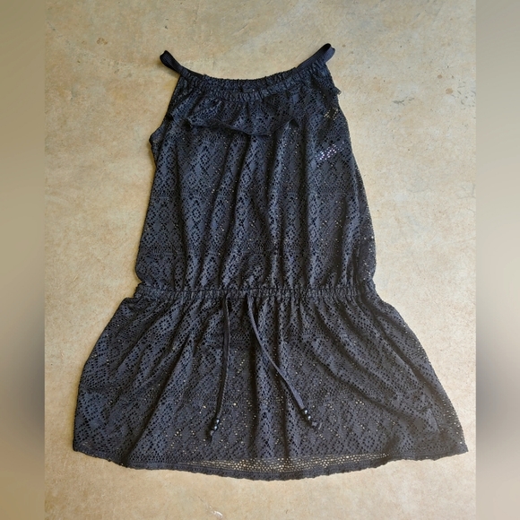 Justice Swimwear Black Lace Mesh Glitter Bohemian Coverup Vintage Dress … - Picture 1 of 8